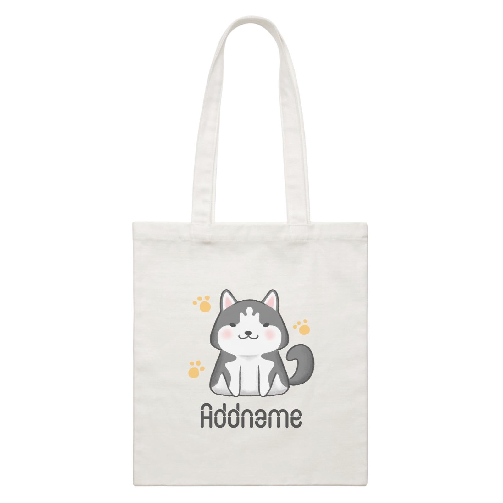 Cute Hand Drawn Style Husky Addname White Canvas Bag