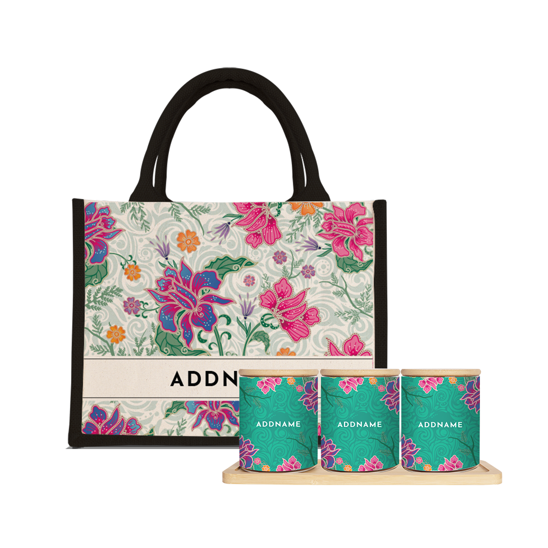 Modern Mahsuri  Series - Legend Green Balang Raya Set (3 in 1) With Half Lining Small Jute Bag