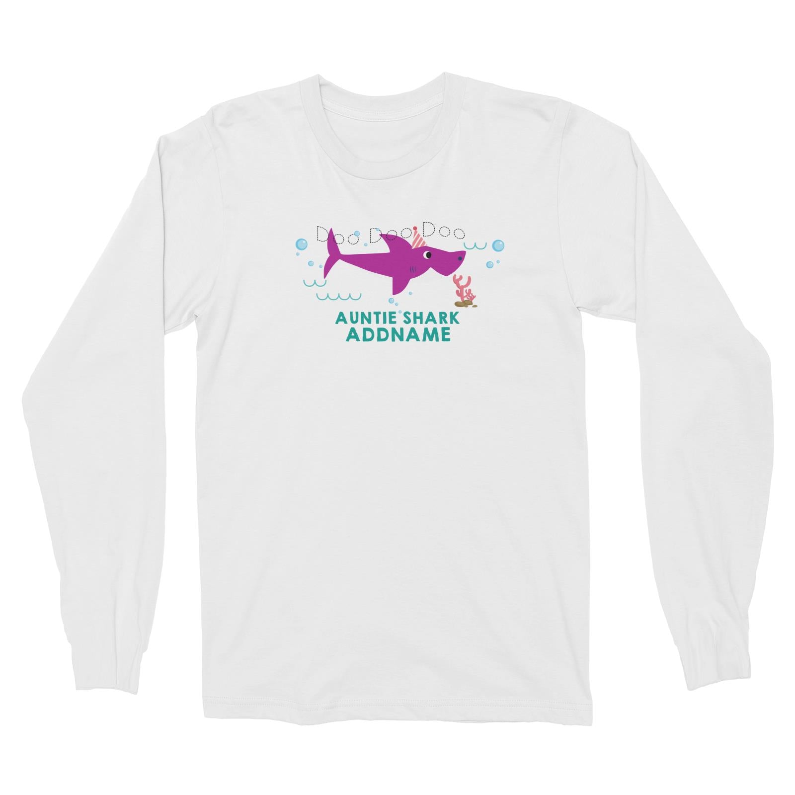 Auntie Shark Birthday Theme Addname Long Sleeve Unisex T-Shirt