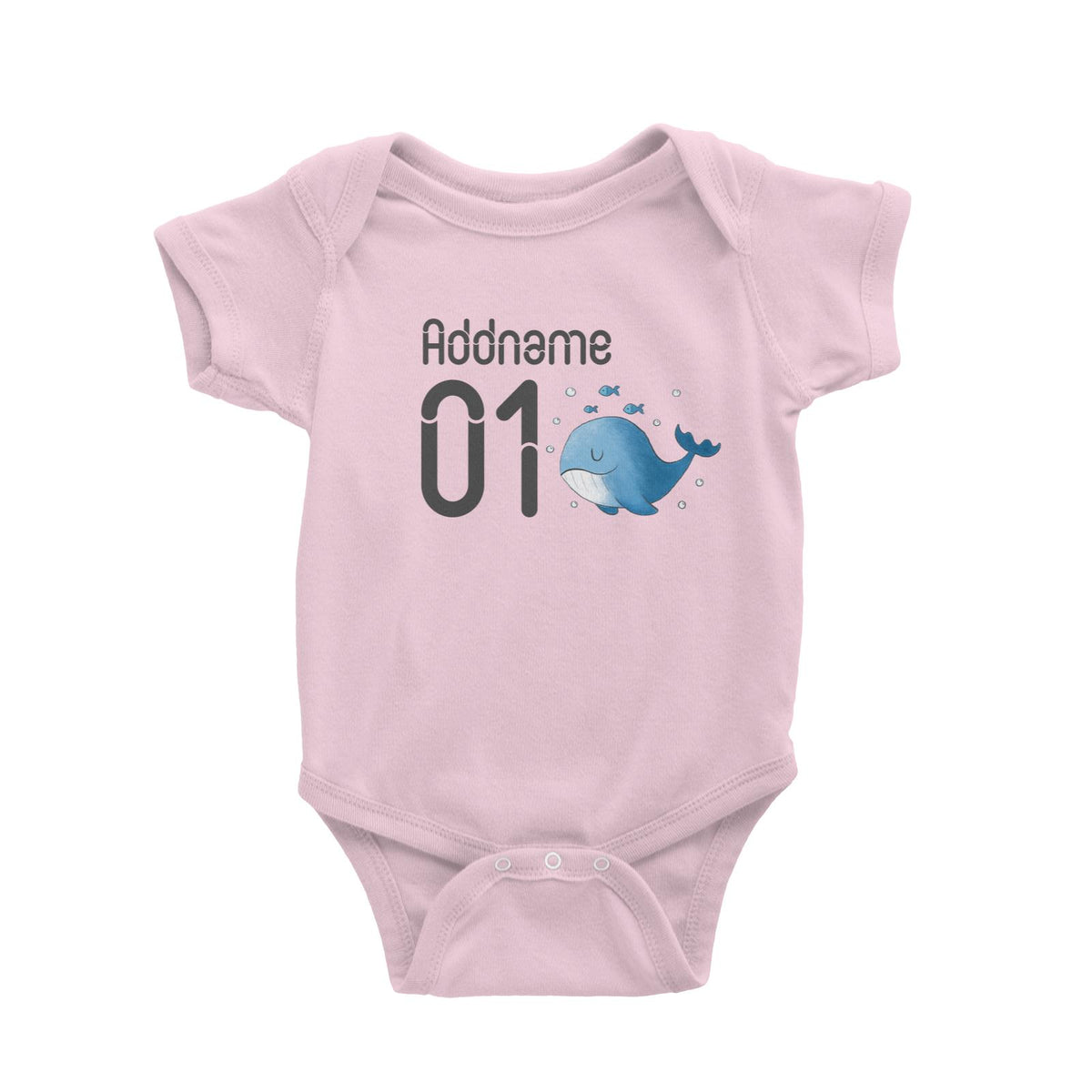 Name and Number Cute Hand Drawn Style Whale Baby Romper