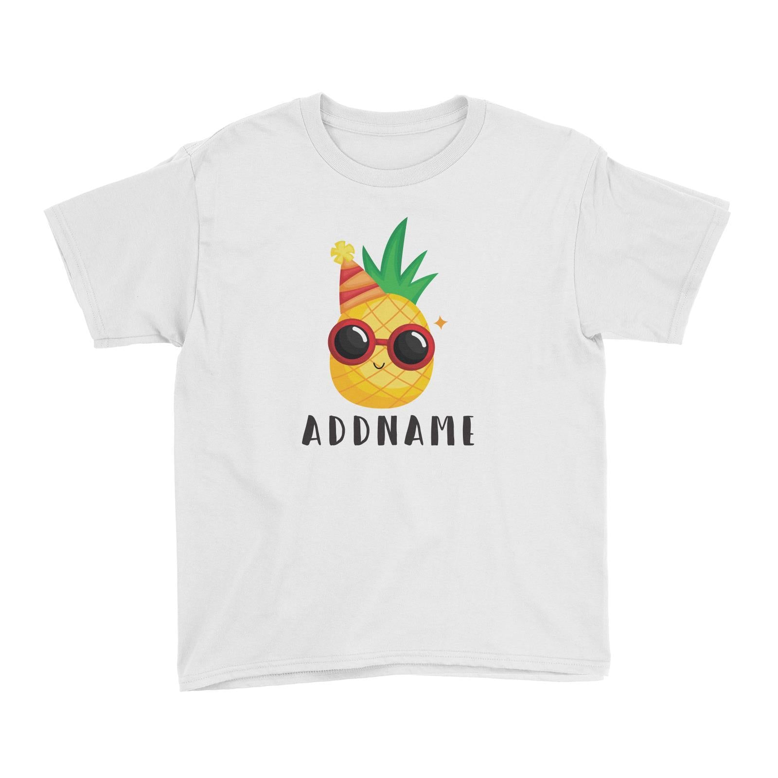 Birthday Hawaii Cool Pineapple Wearing Glasses And Party Hat Addname Kid's T-Shirt