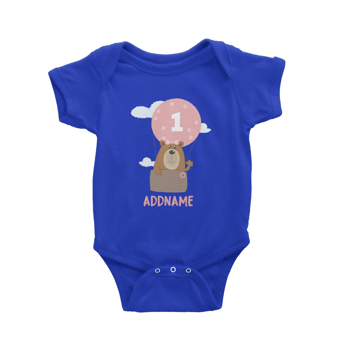 Cute Bear Girl with Hot Air Balloon Birthday Theme Personalizable with Name and Number Baby Romper