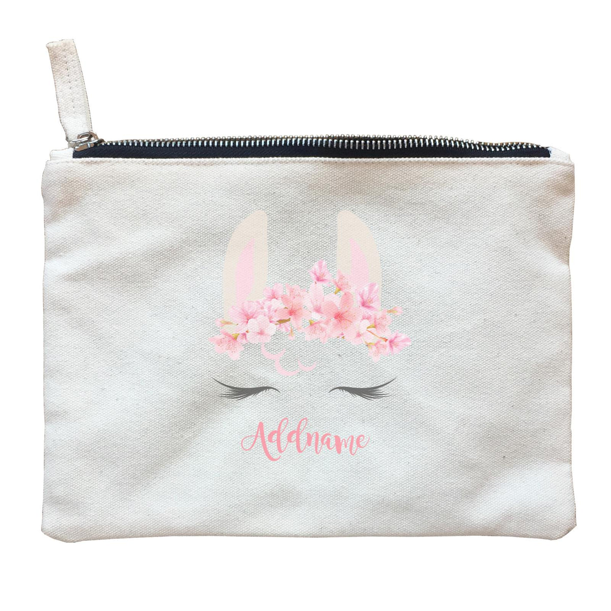 Pink Flower Garland Llama Face Addname Zipper Pouch