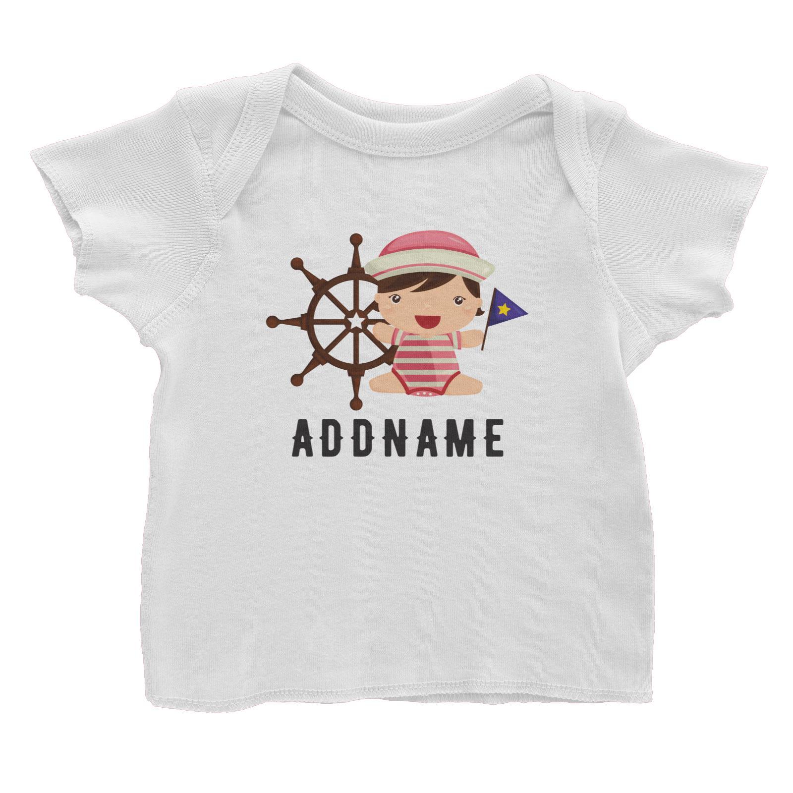 Birthday Sailor Baby Girl In Ship With Wheel Addname Baby T-Shirt