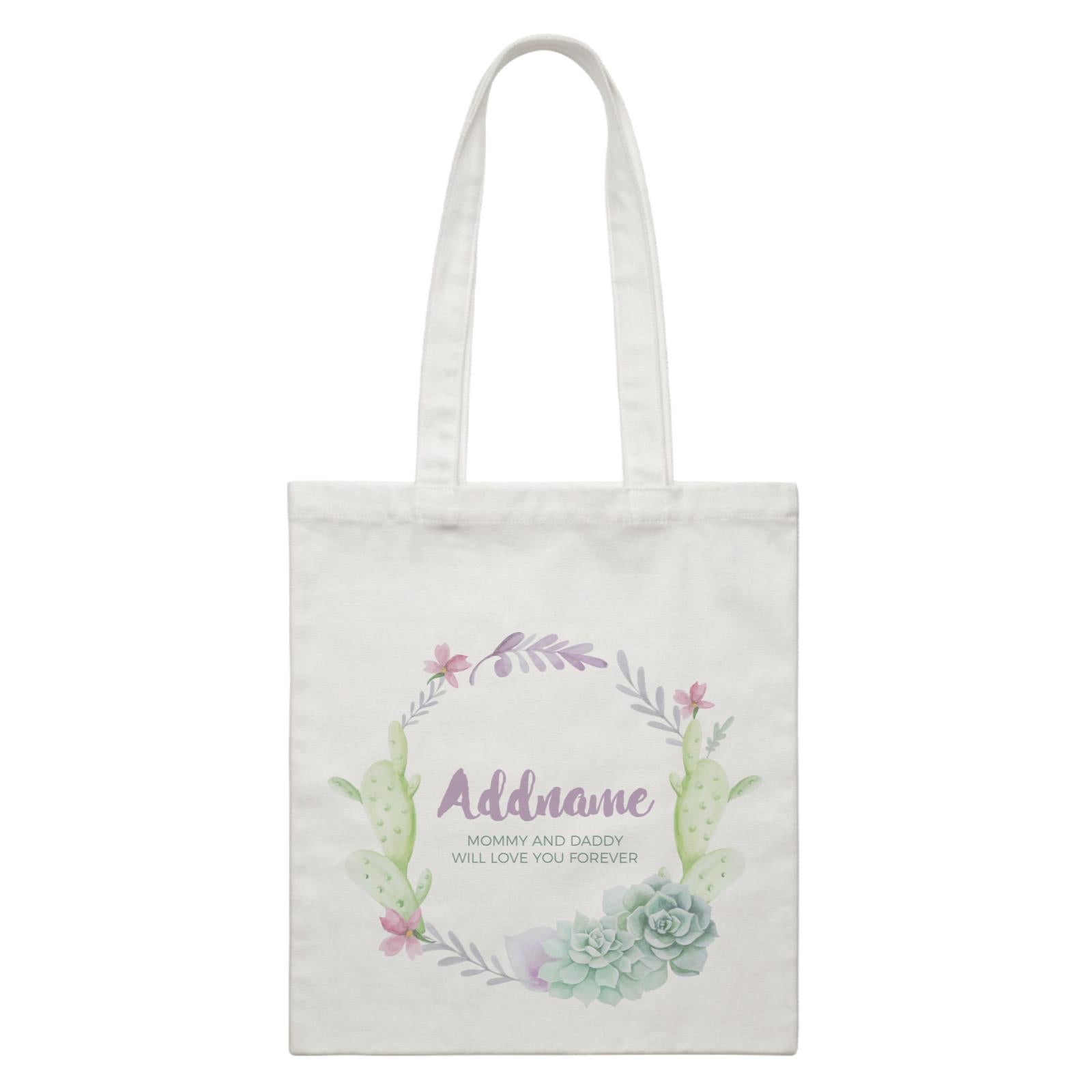 Succulent Wreath Personalizable with Name and Text White Canvas Bag
