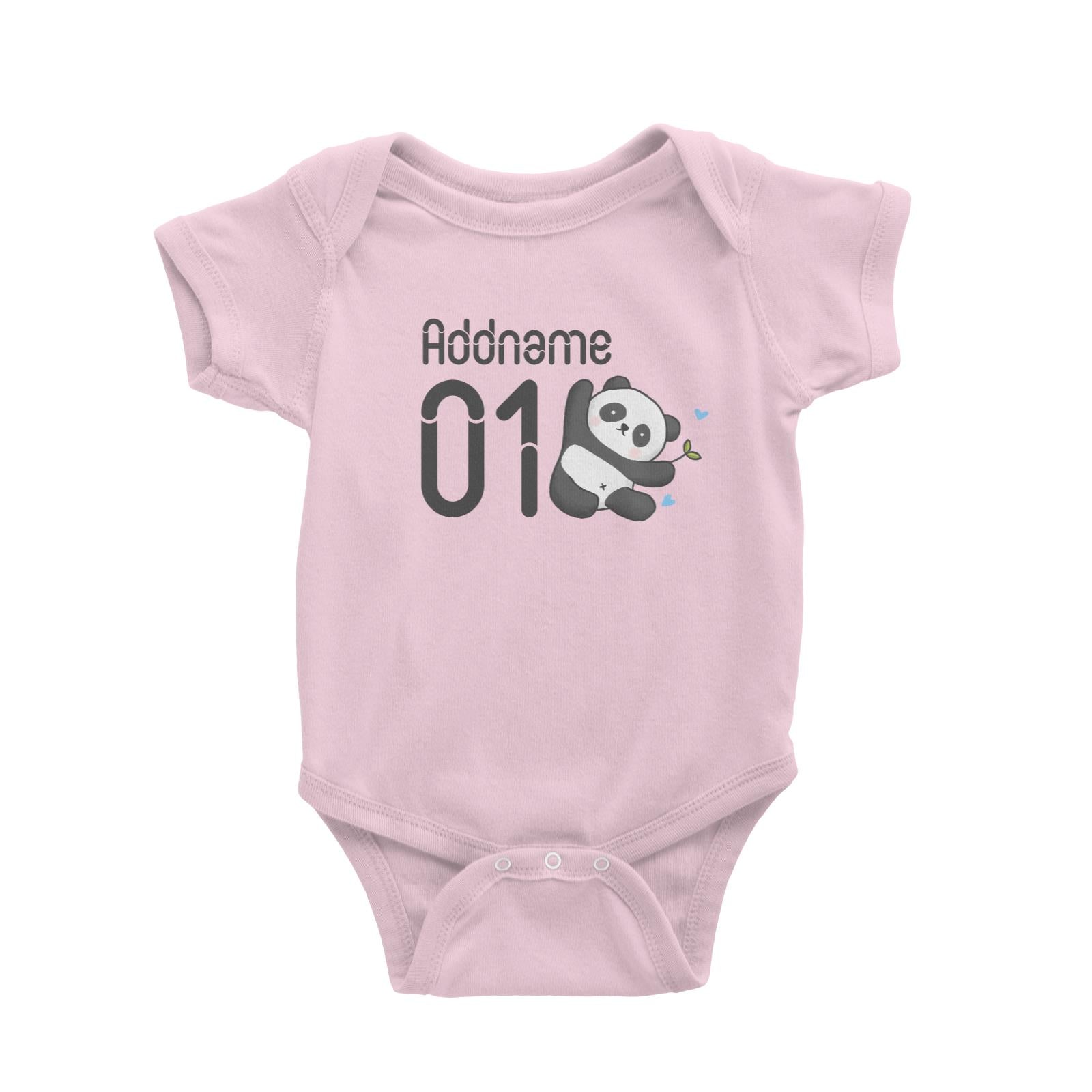 Name and Number Cute Hand Drawn Style Panda Baby Romper