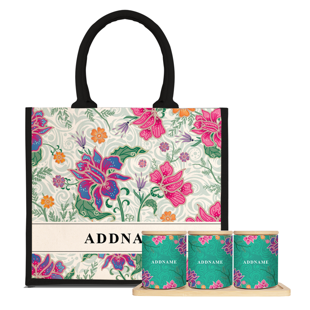 Modern Mahsuri  Series - Legend Green Balang Raya Set (3 in 1)With Half Lining Jute Bag