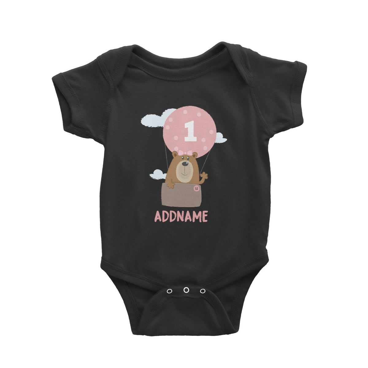 Cute Bear Girl with Hot Air Balloon Birthday Theme Personalizable with Name and Number Baby Romper