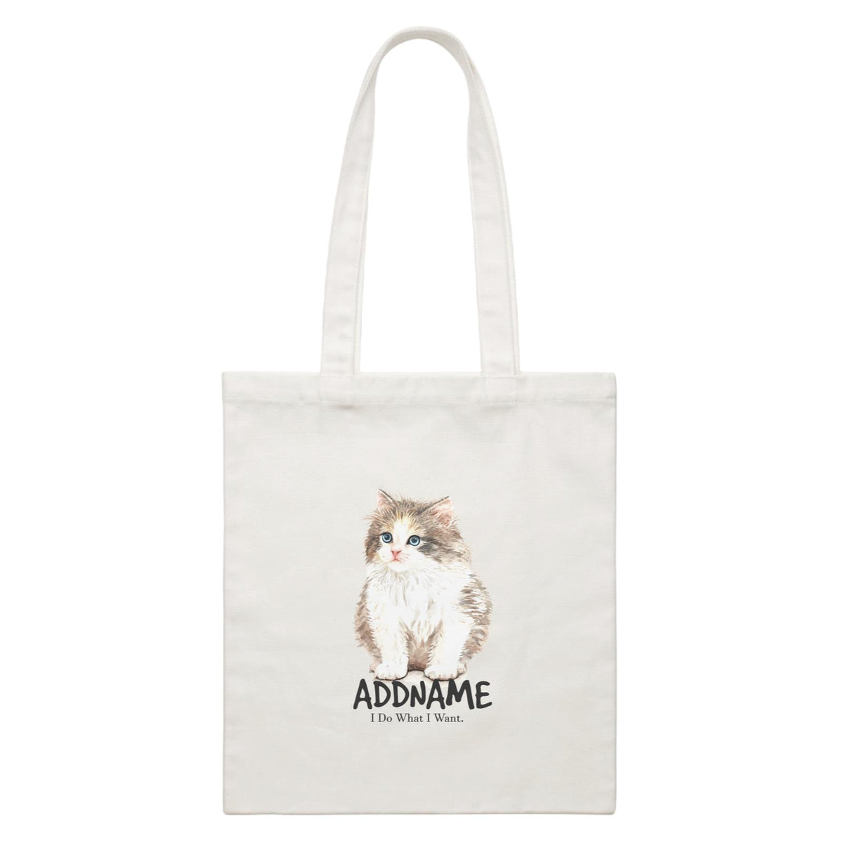 Watercolor Cat Kitten I Do What I Want Addname White Canvas Bag