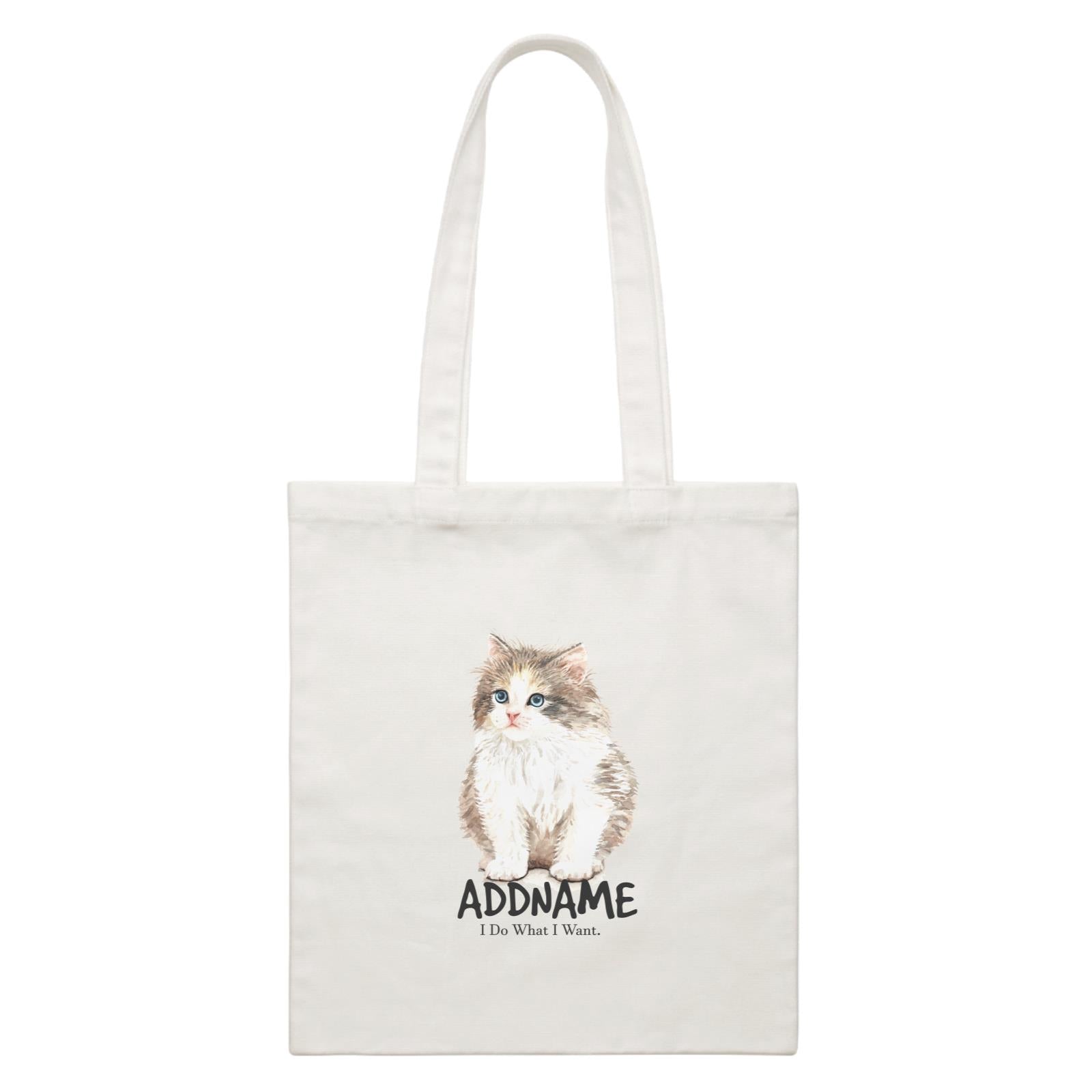 Watercolor Cat Kitten I Do What I Want Addname White Canvas Bag