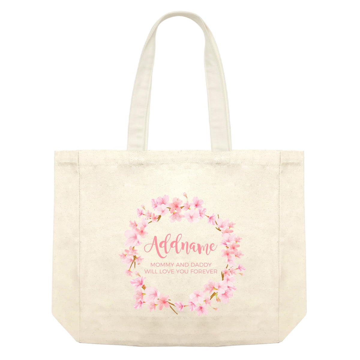 Pink Flower Garland Personalisable with Name and Text Shopping Bag