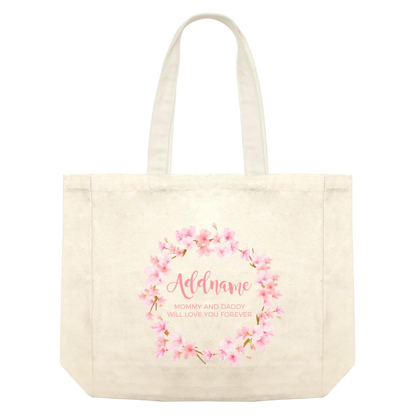 Pink Flower Garland Personalisable with Name and Text Shopping Bag