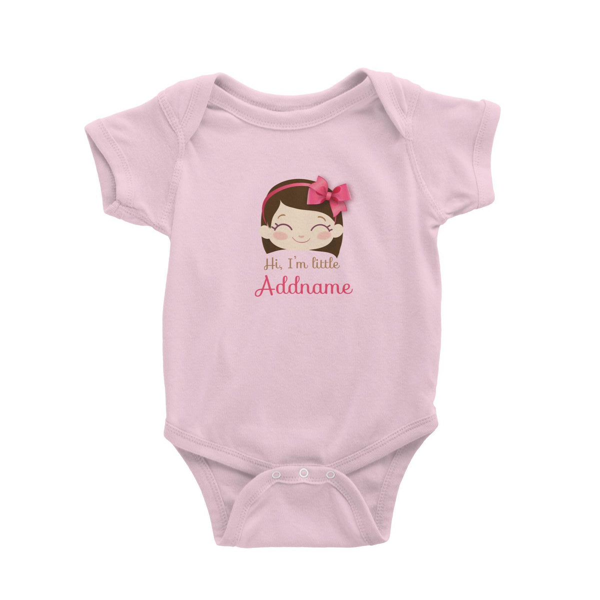 Cute Girl with Pink Bow Hi I Am Little Addname Baby Romper