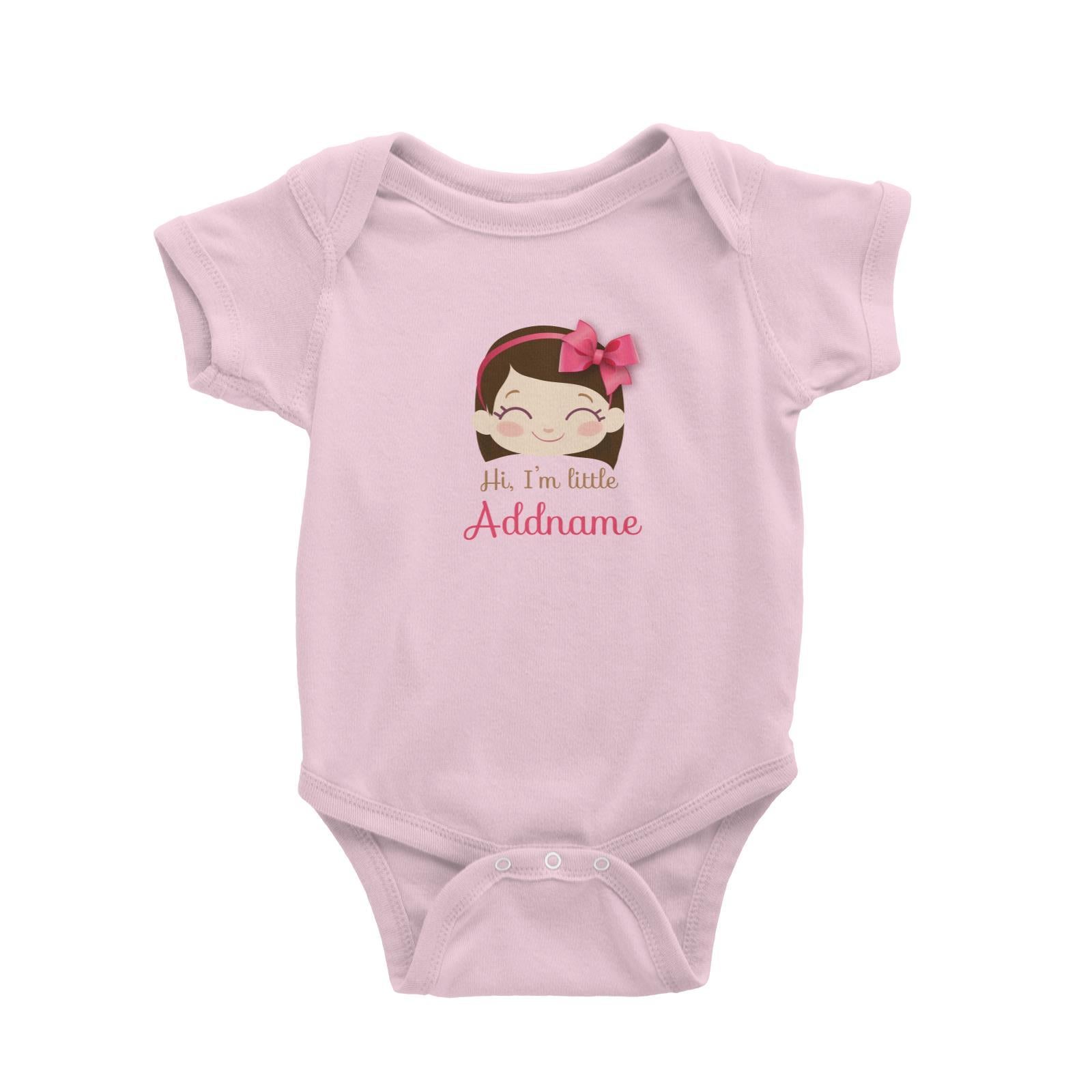 Cute Girl with Pink Bow Hi I Am Little Addname Baby Romper