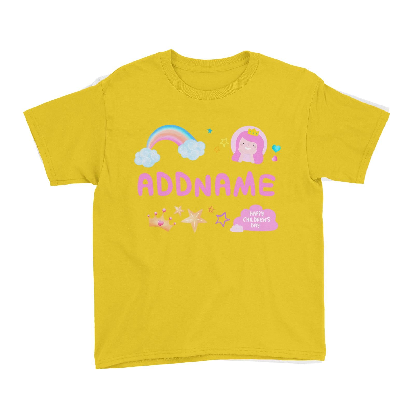 Children's Day Gift Series Cute Pink Girl Princess Rainbow Addname Kid's T-Shirt
