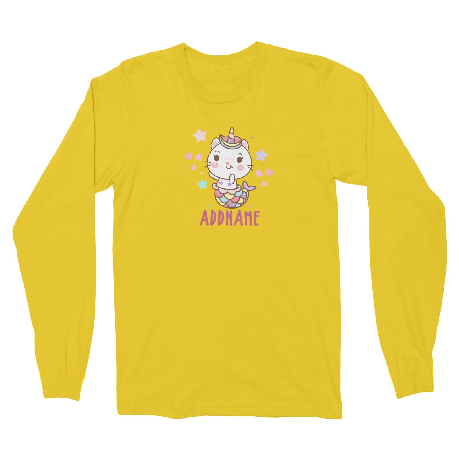 Unicorn And Princess Series Cute Shy Cat Mermaid Addname Long Sleeve Unisex T-Shirt
