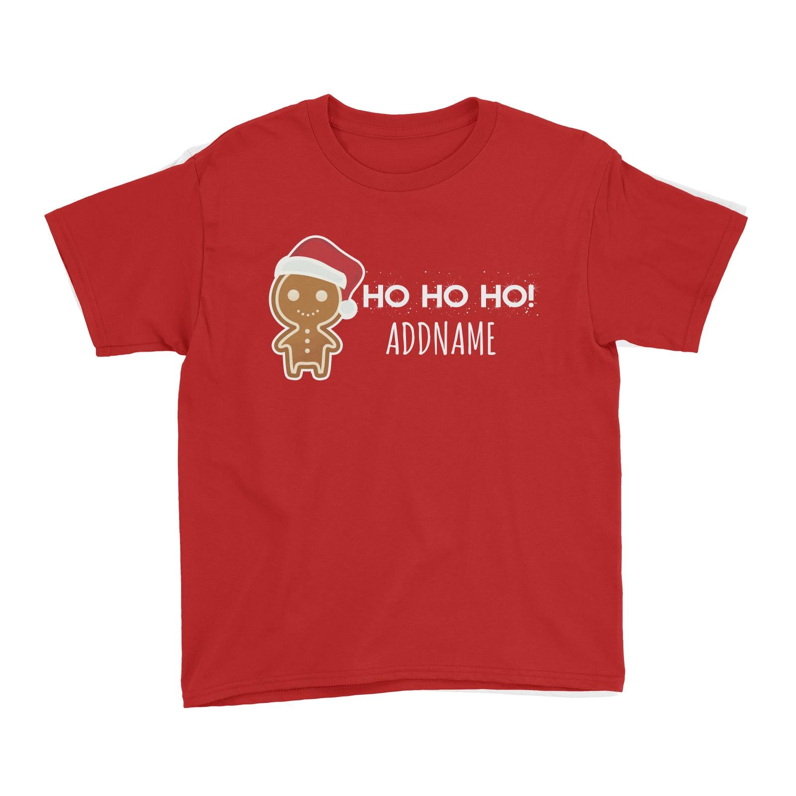 Cute Gingerbread Man with Santa Hat Addname Kid's T-Shirt Christmas Matching Family Lettering Personalizable Designs