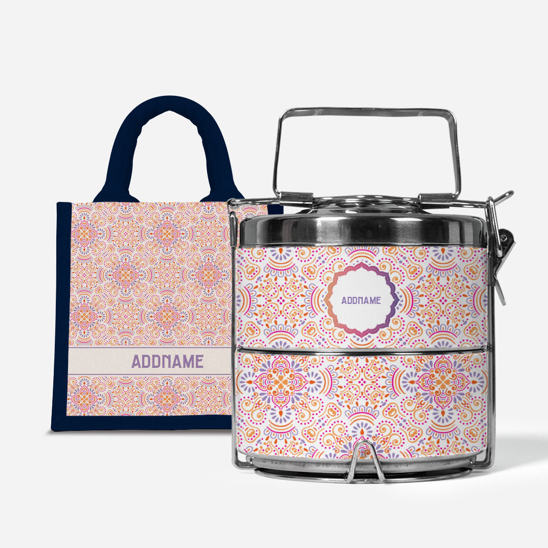 Pookal Series Premium Two Tier Tiffin with Half Lining Lunch Bag - Triumph Navy