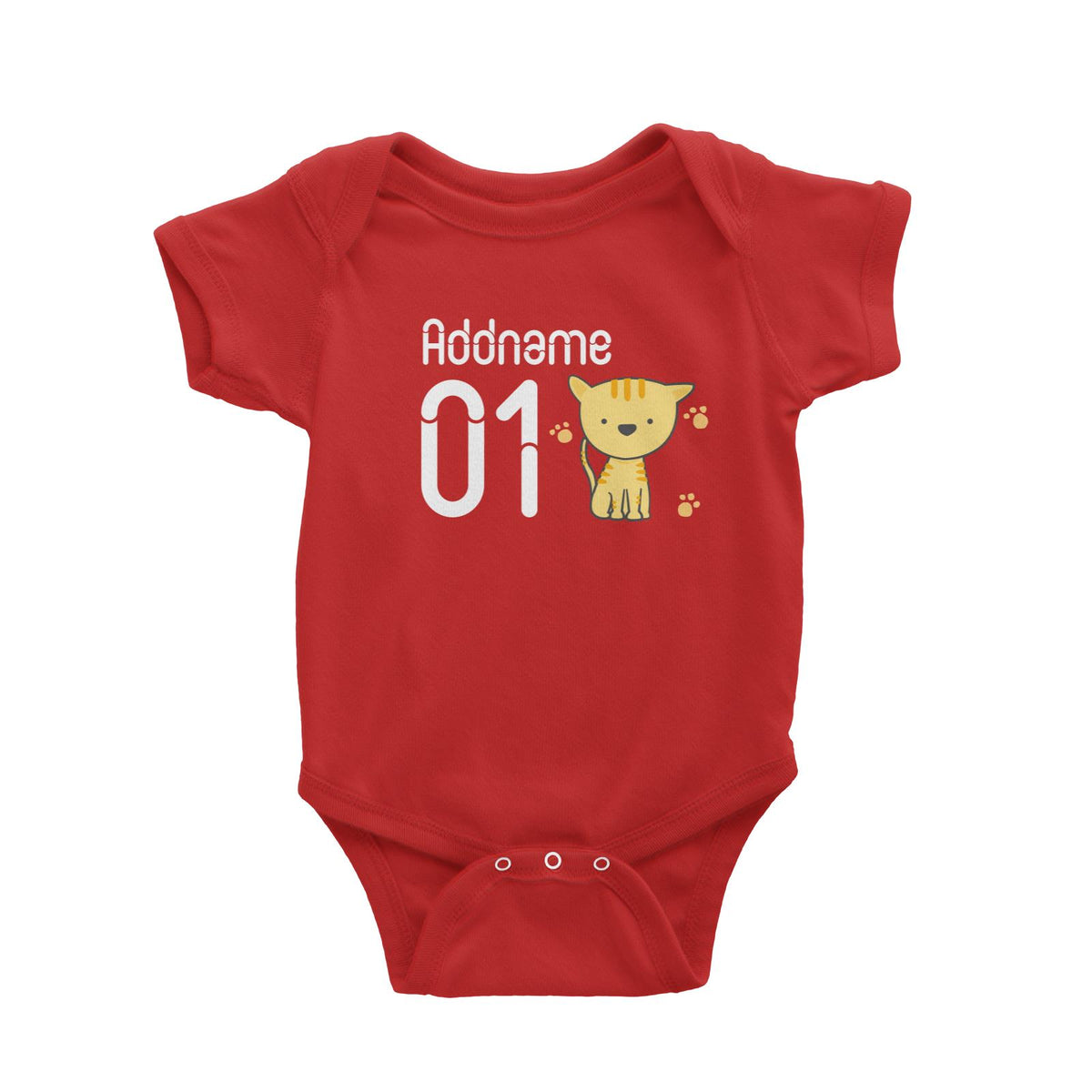 Name and Number Cute Hand Drawn Style Tiger Baby Romper