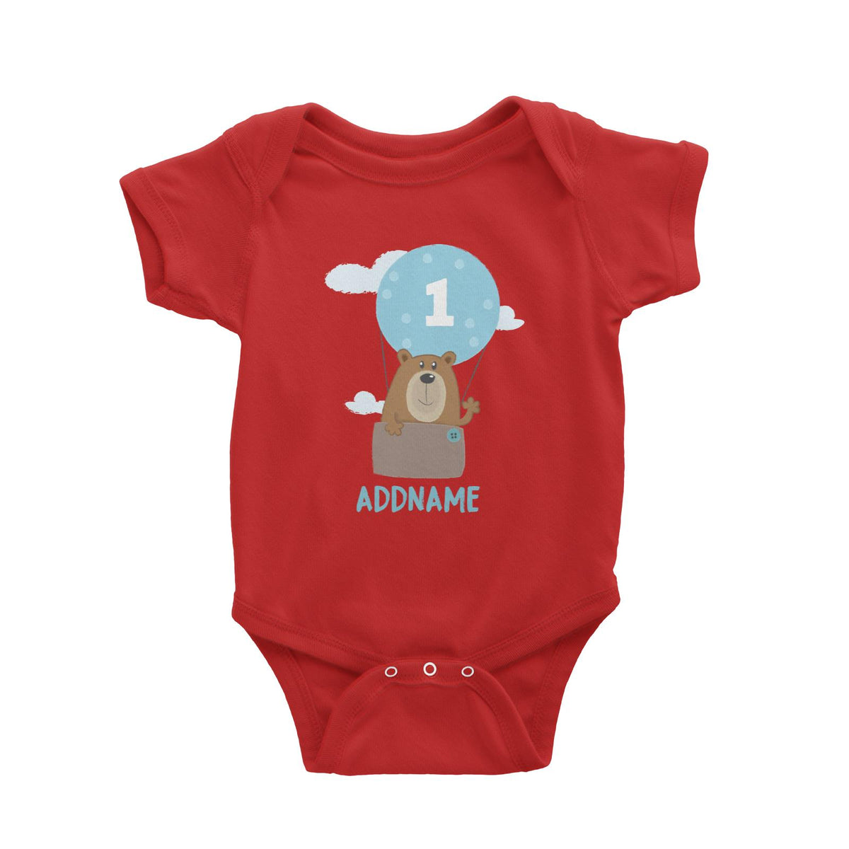 Cute Bear Boy with Hot Air Balloon Birthday Theme Personalizable with Name and Number Baby Romper