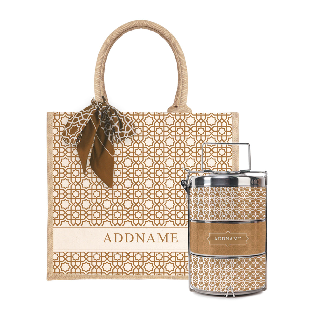 Annas Series - Sand Half Lining Jute Bag with Tiffin Carrier