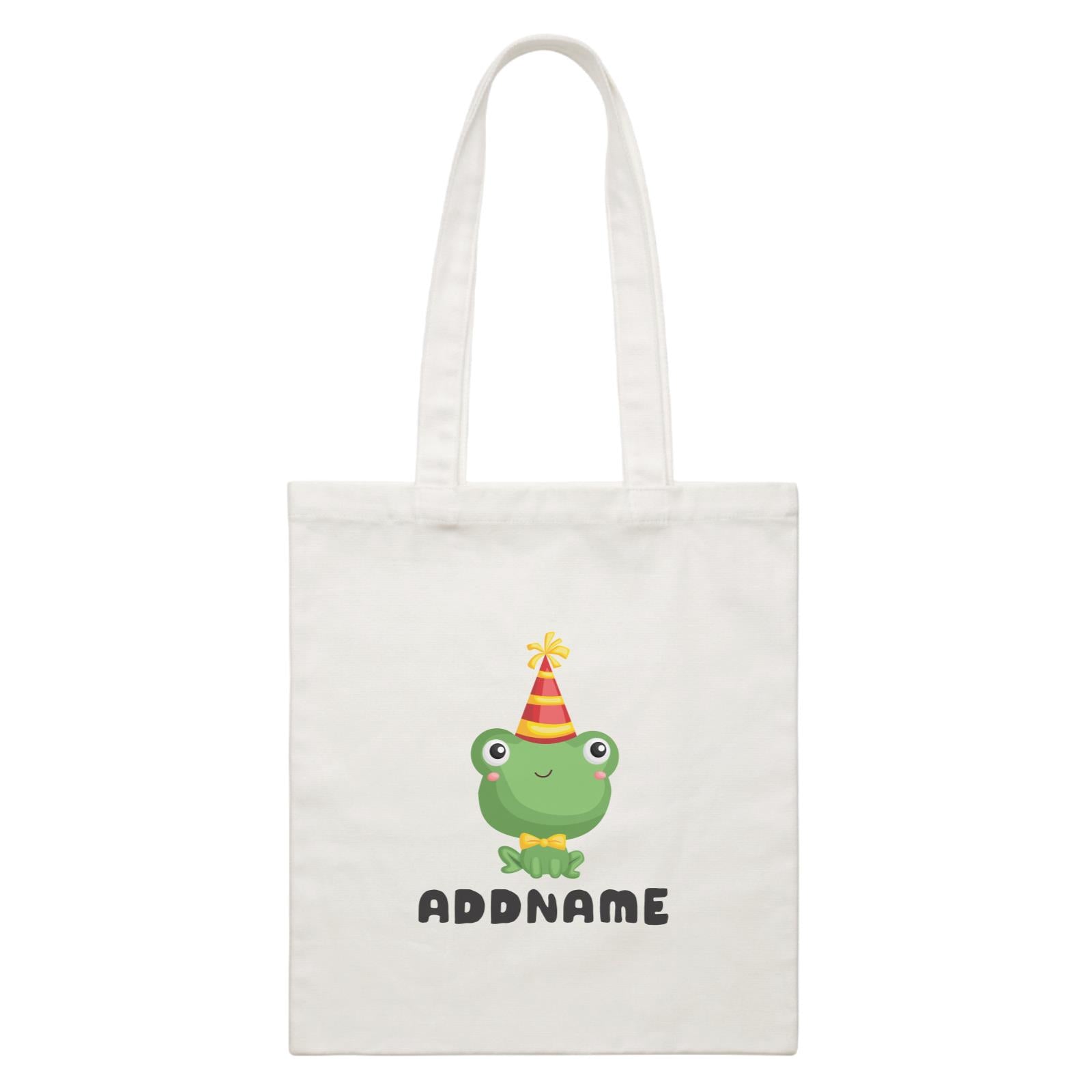 Birthday Frog Frog Wearing Party Hat Addname White Canvas Bag