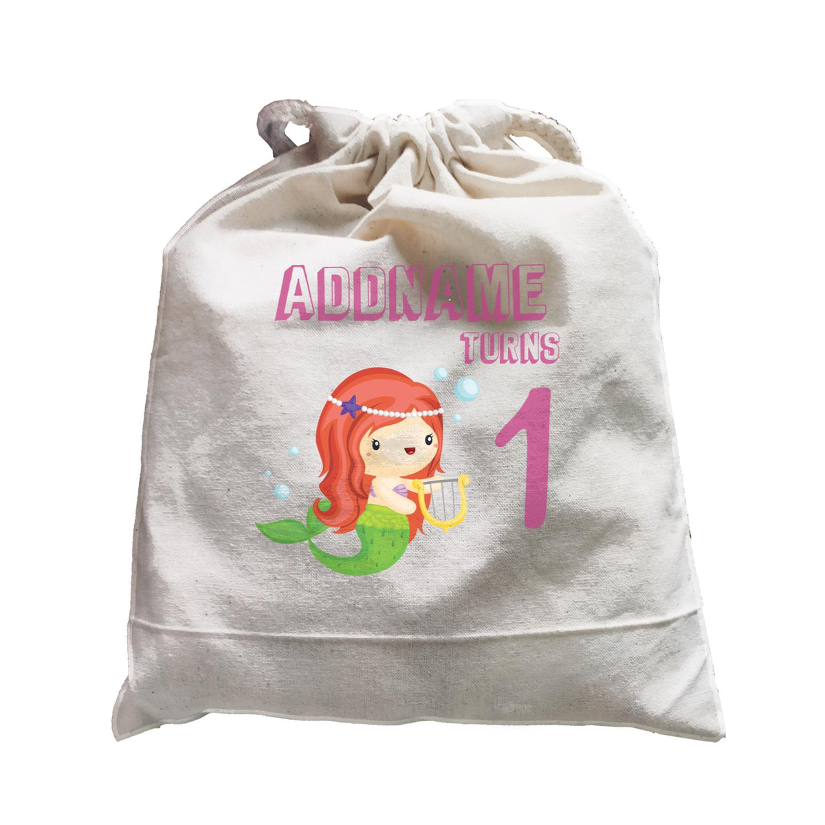 Birthday Mermaid Red Long Hair Mermaid Playing Harp Addname Turns 1 Satchel