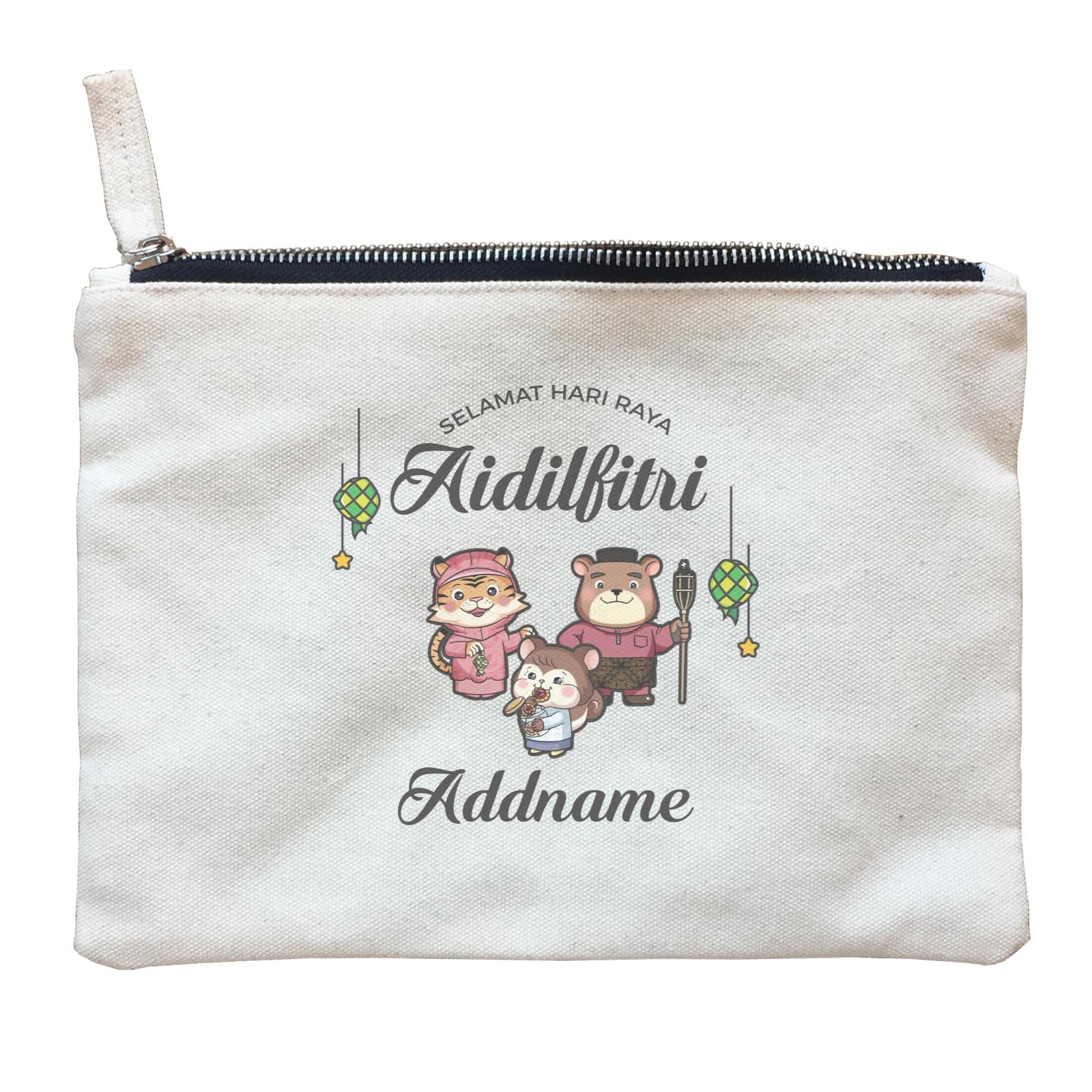 Raya Cute Animals Family With Sister Squirrel Wishes Selamat Hari Raya Aidilfitri Zipper Pouch