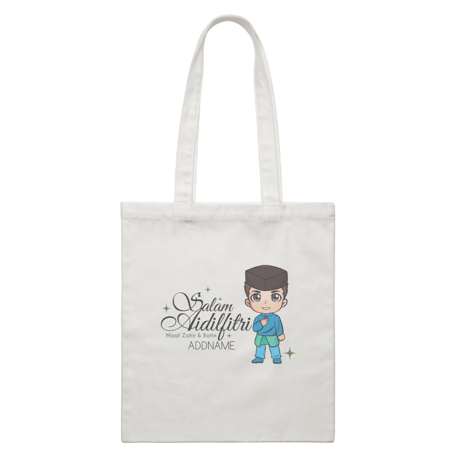 Raya Chibi Wishes Man Addname Wishes Everyone Salam Aidilfitri Maaf Zahir & Batin White Canvas Bag
