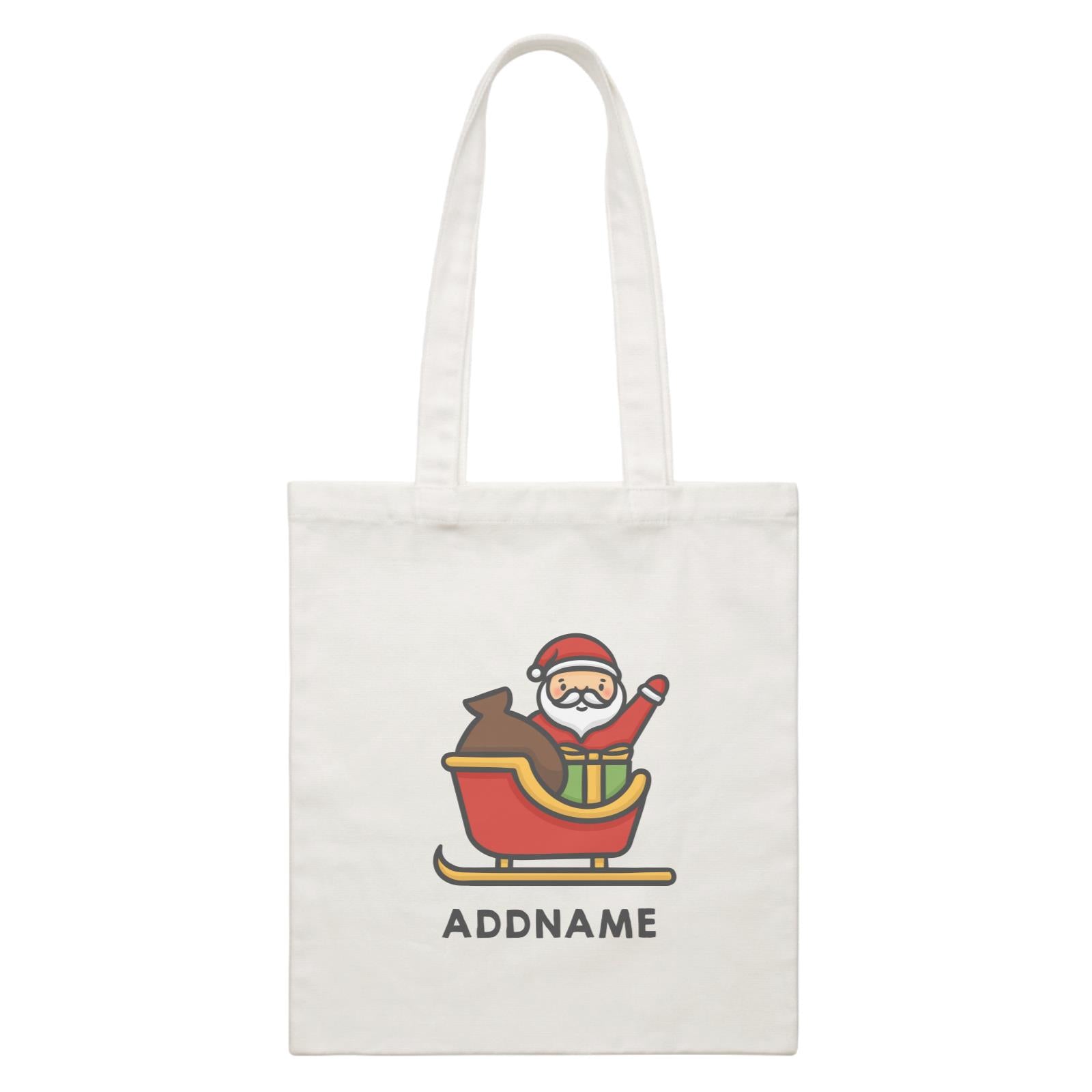 Xmas Cute Santa Addname White Canvas Bag