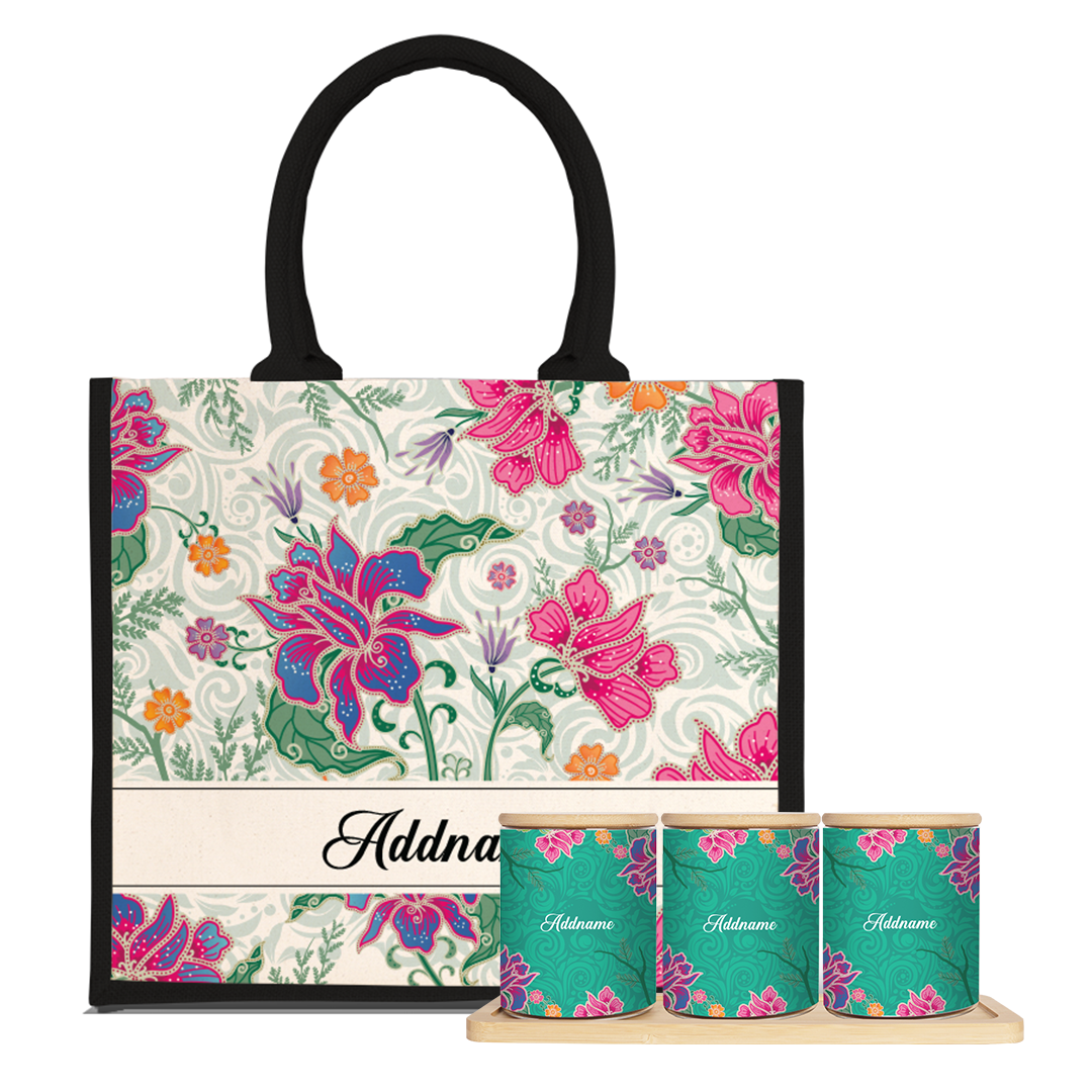 Modern Mahsuri  Series - Legend Green Balang Raya Set (3 in 1)With Half Lining Jute Bag