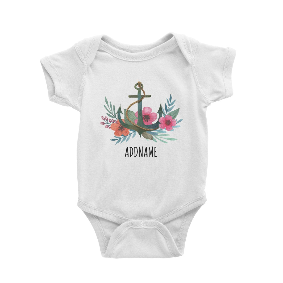 Watercolour Anchor Flower Decoration White White Baby Romper