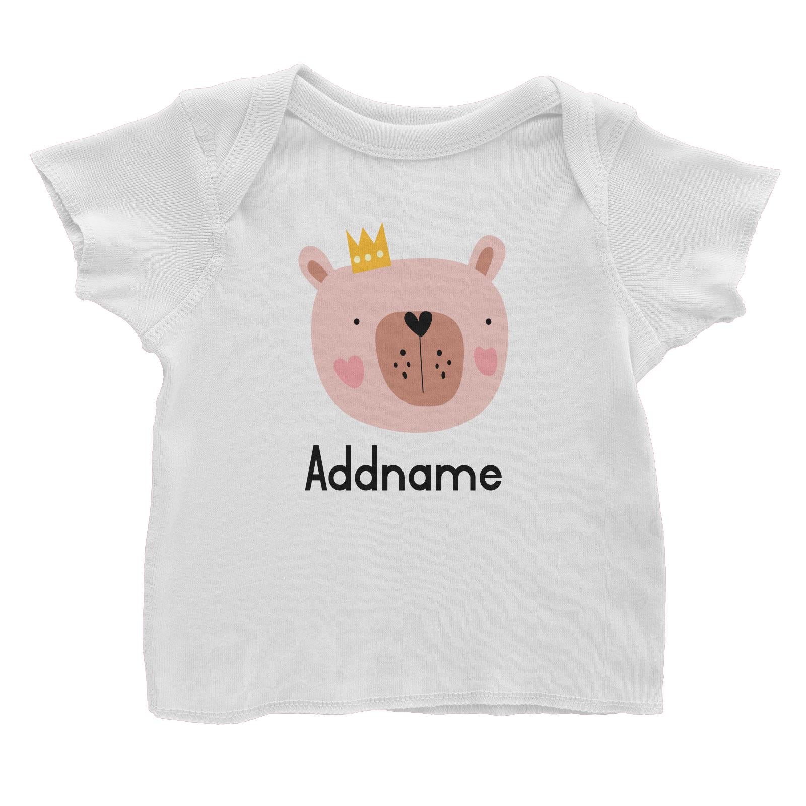 Crown Animal Pink Bear with Heart Blush Addname Baby T-Shirt
