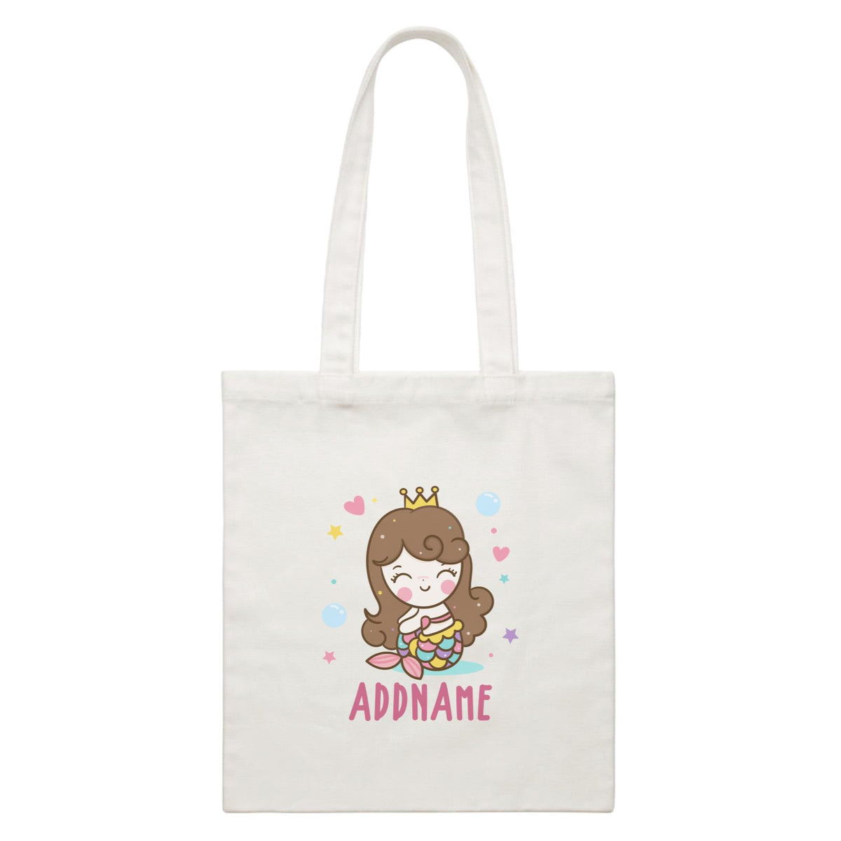 Unicorn And Princess Series Cute Happy Sitting Mermaid Girl Addname White Canvas Bag