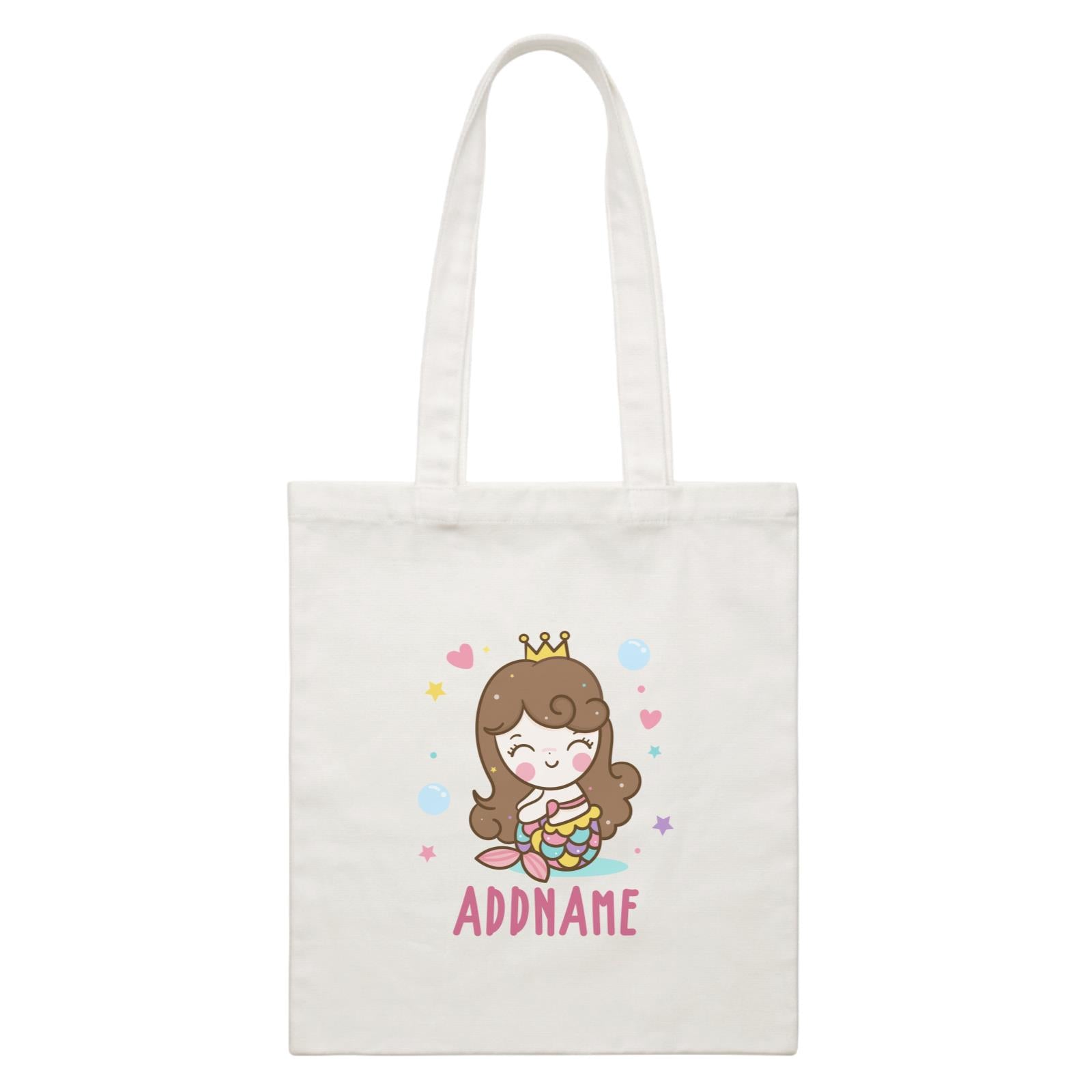 Unicorn And Princess Series Cute Happy Sitting Mermaid Girl Addname White Canvas Bag