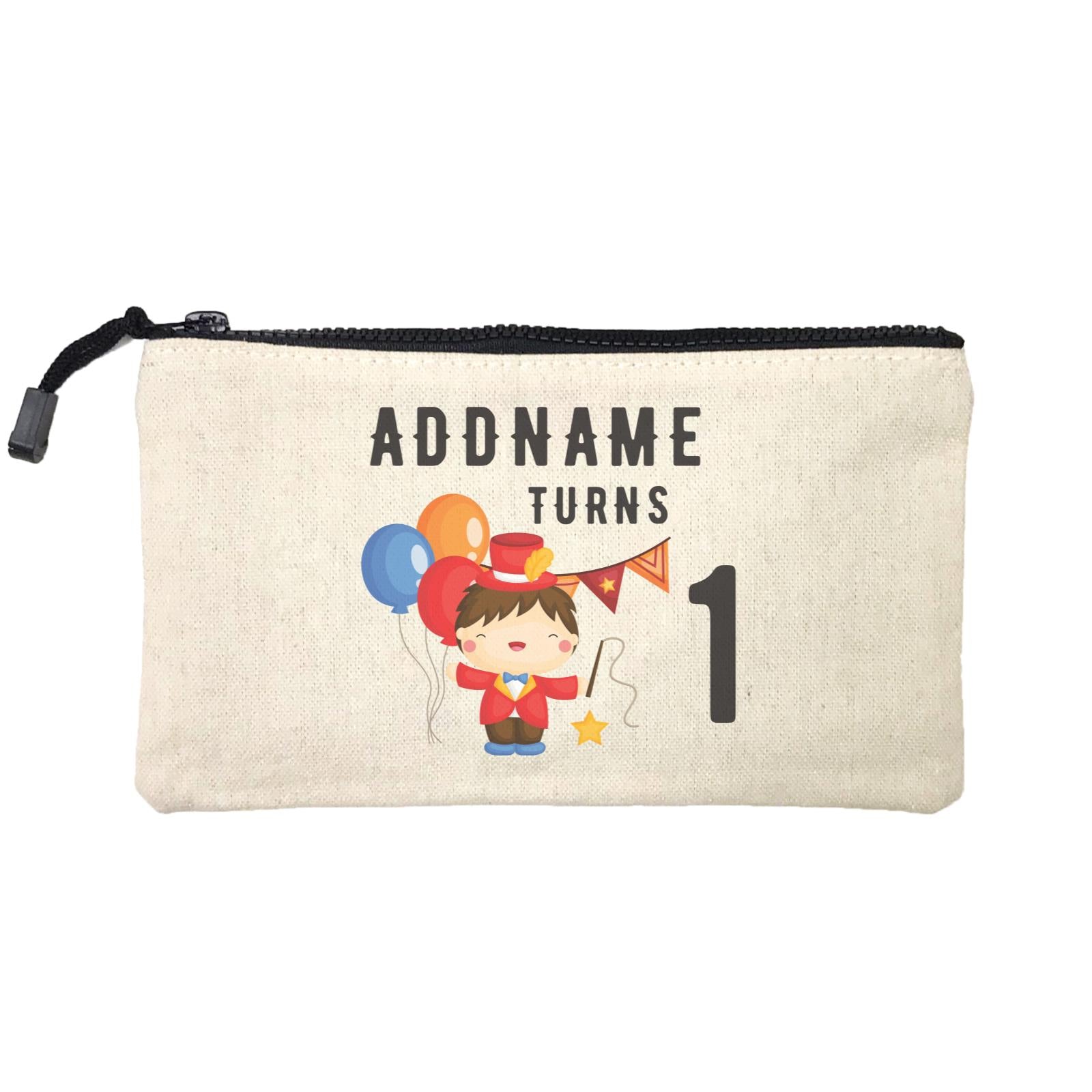 Birthday Circus Happy Boy Leader of Performance Addname Turns 1 Mini Accessories Stationery Pouch