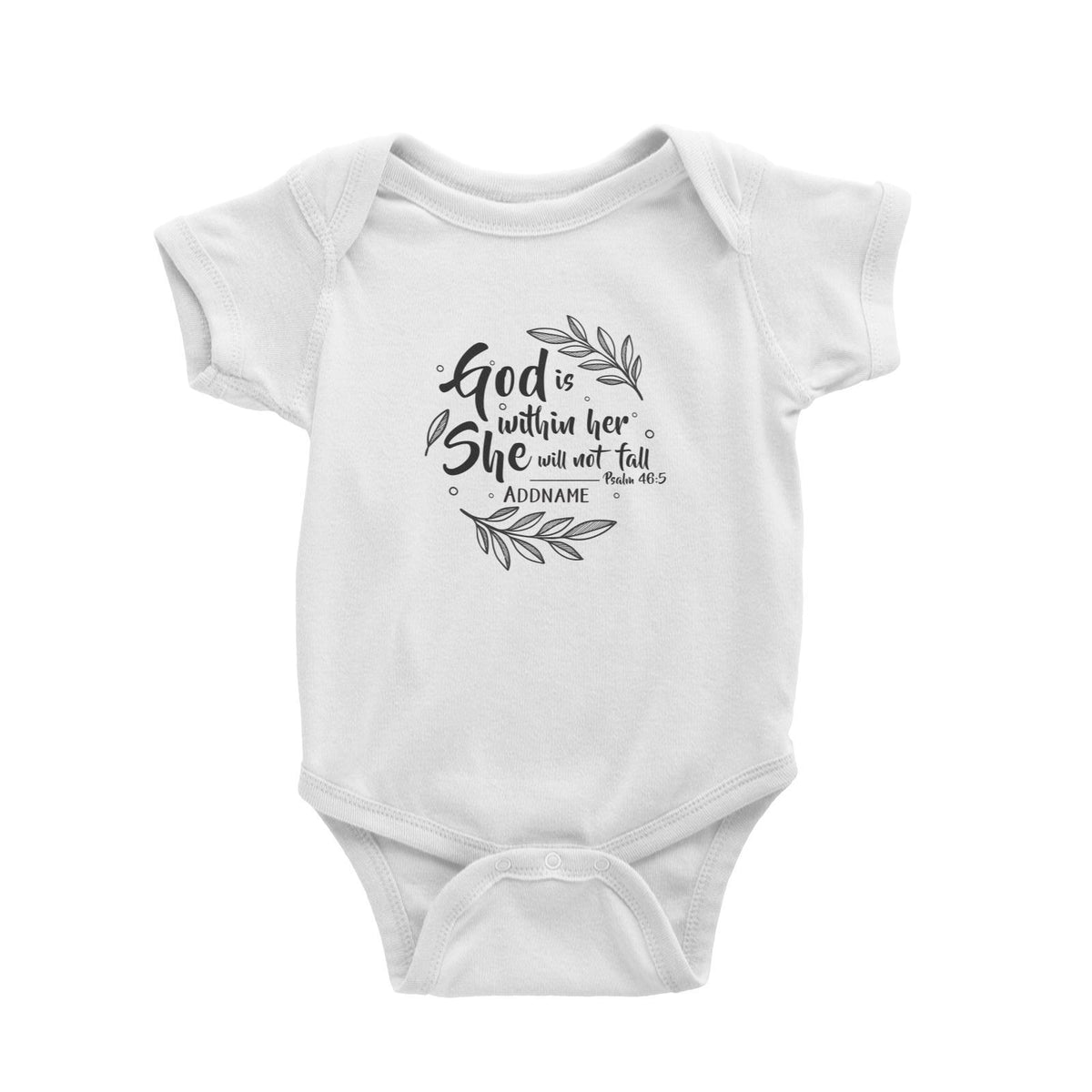 Christian For Her God is WIthin Her She Will Not Fall Psalm 46.5 Addname Baby Romper