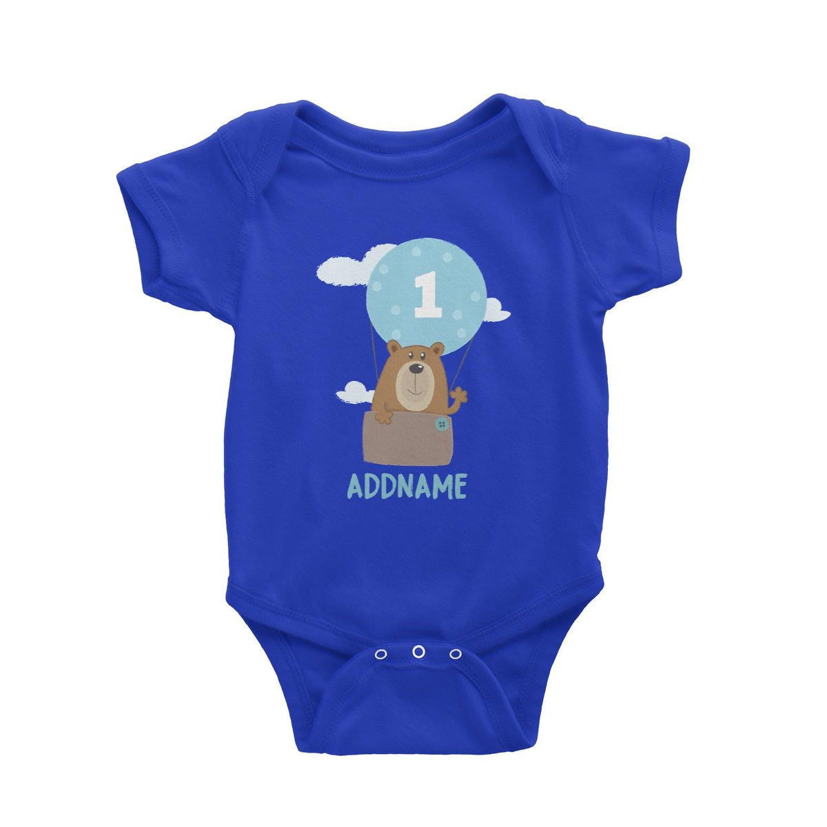 Cute Bear Boy with Hot Air Balloon Birthday Theme Personalizable with Name and Number Baby Romper