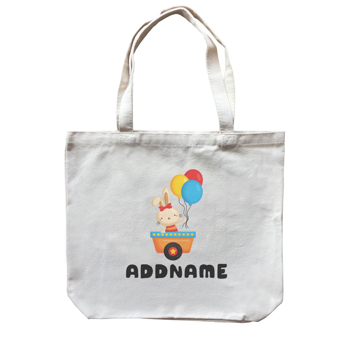 Birthday Fun Train Bunny Holding Balloons Addname Canvas Bag