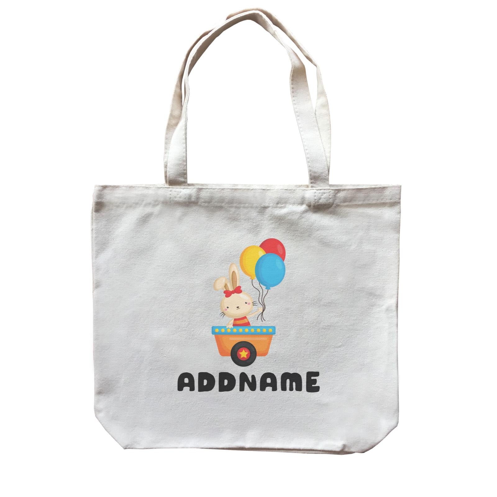 Birthday Fun Train Bunny Holding Balloons Addname Canvas Bag