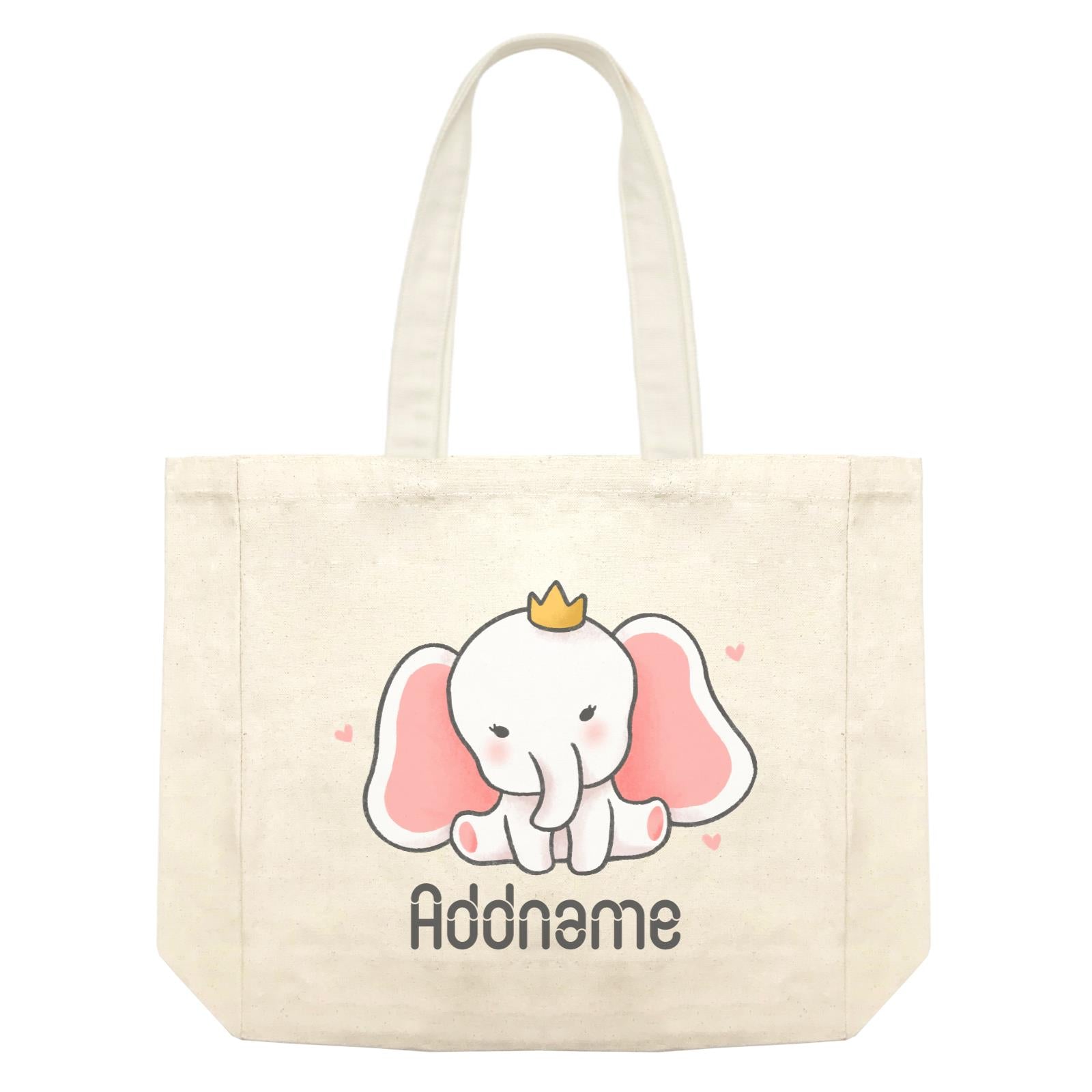 Cute Hand Drawn Style Baby Elephant with Crown Addname Shopping Bag