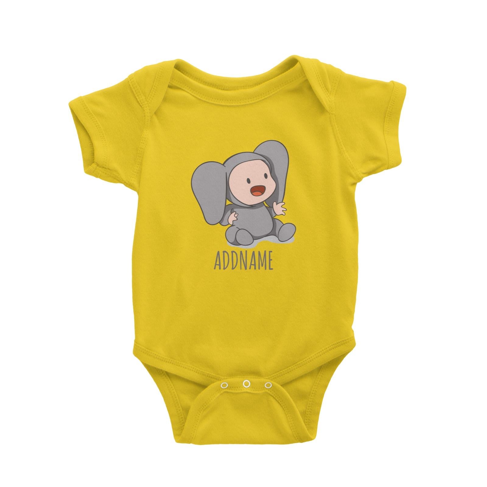 Cute Baby in Grey Elephant Suit Addname Baby Romper