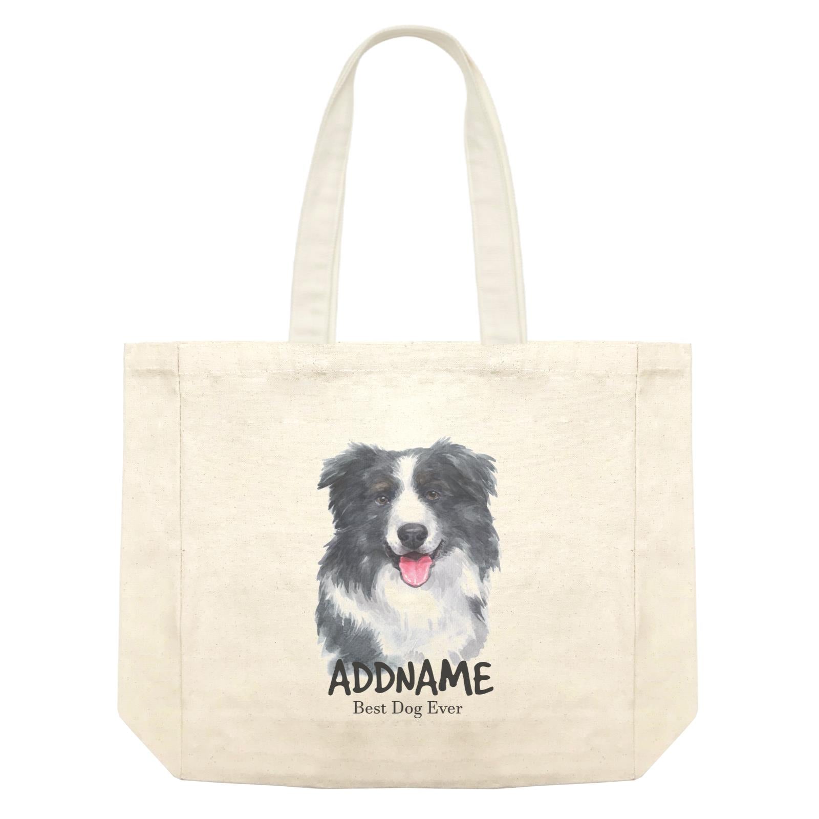 Watercolor Dog Border Collie Smile Best Dog Ever Addname Shopping Bag