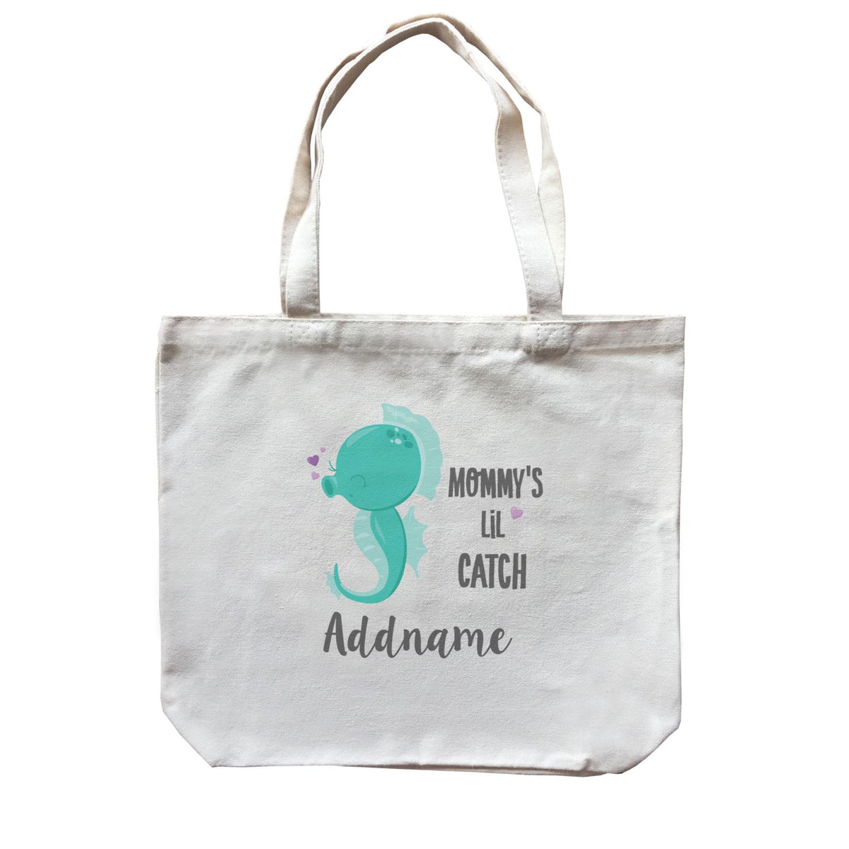 Cute Sea Animals Green Seahorse Mommy's Lil Catch Addname Canvas Bag