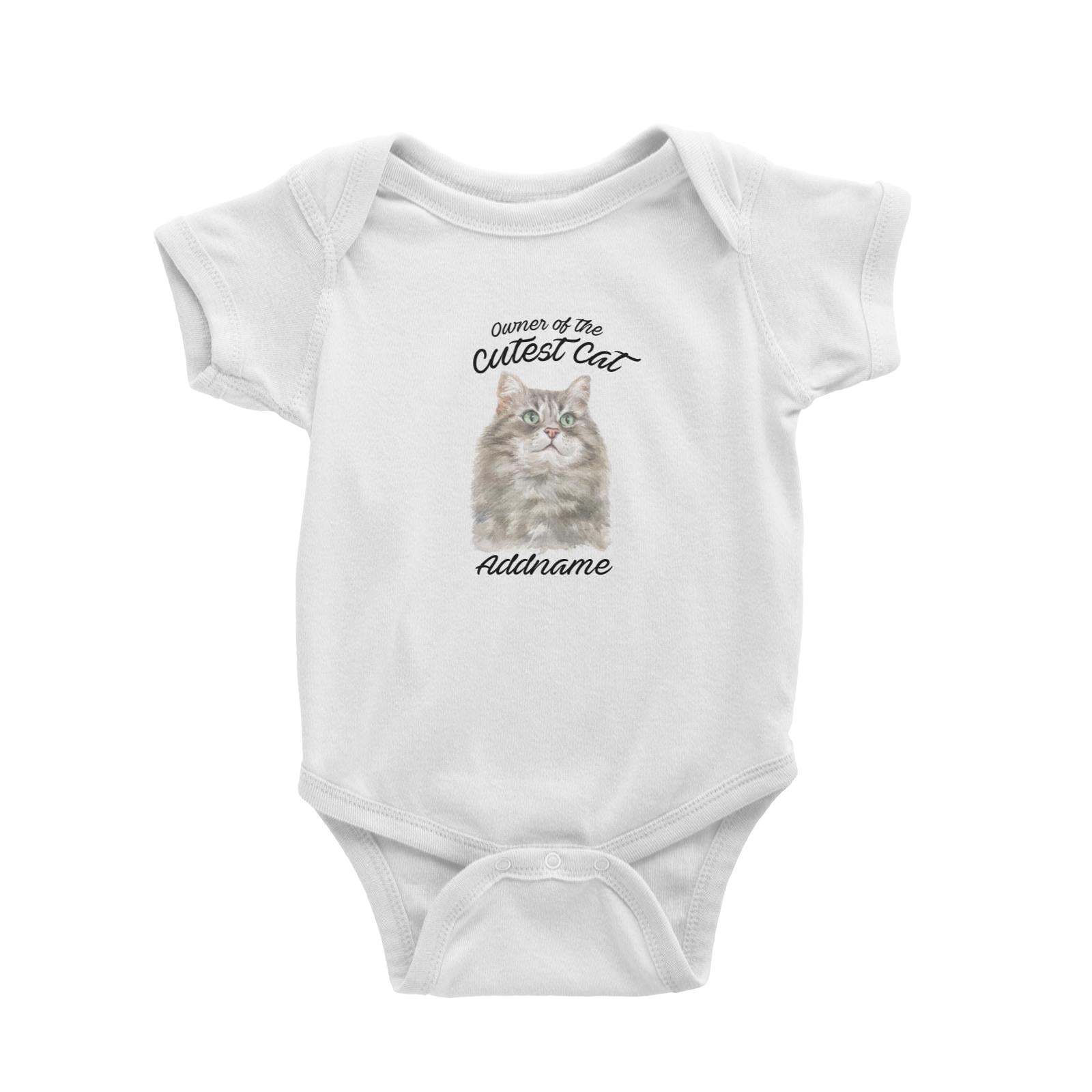 Watercolor Owner Of The Cutest Cat Siberian Cat Grey Addname Baby Romper