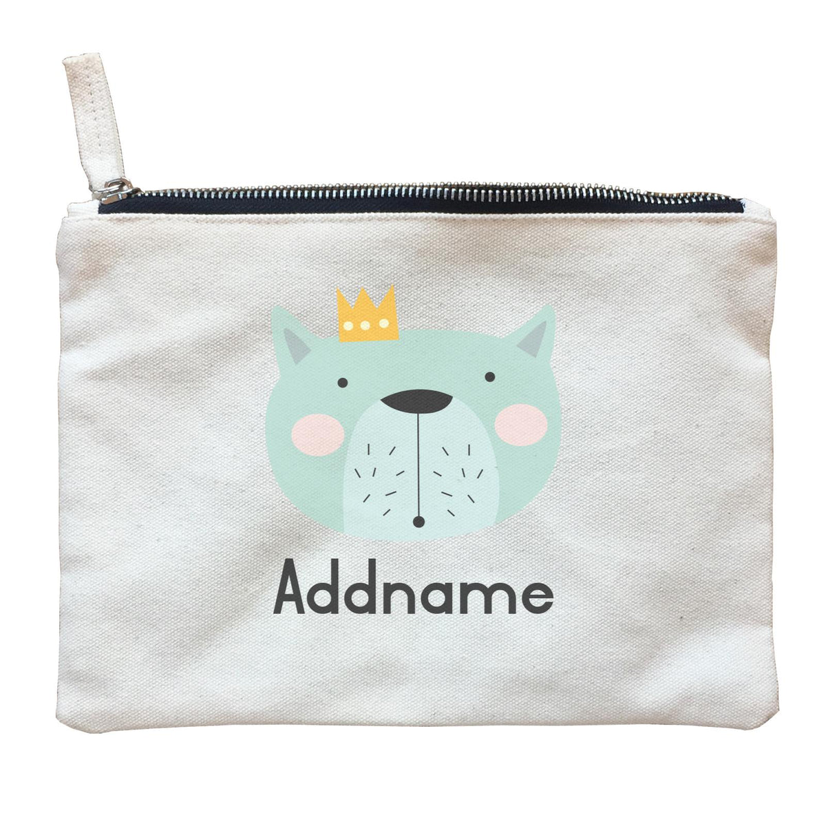 Crown Animal Green Bear with Whiskers Addname Zipper Pouch
