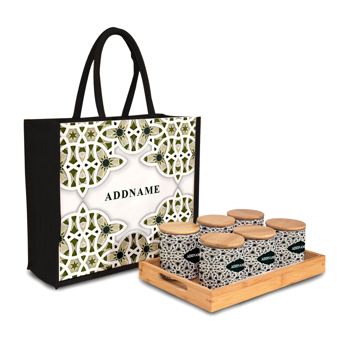 Ratu Series - Green Balang Raya Set (6 in 1) with Half Lining Jute Bag