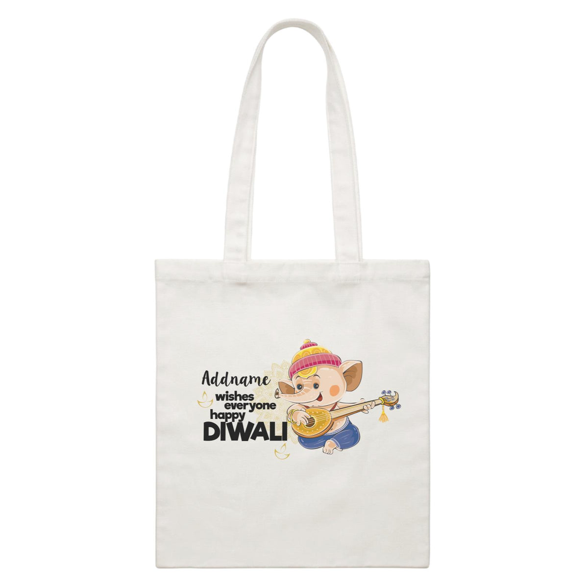 Cute Ganesha Addname Wishes Everyone Happy Diwali White Canvas Bag