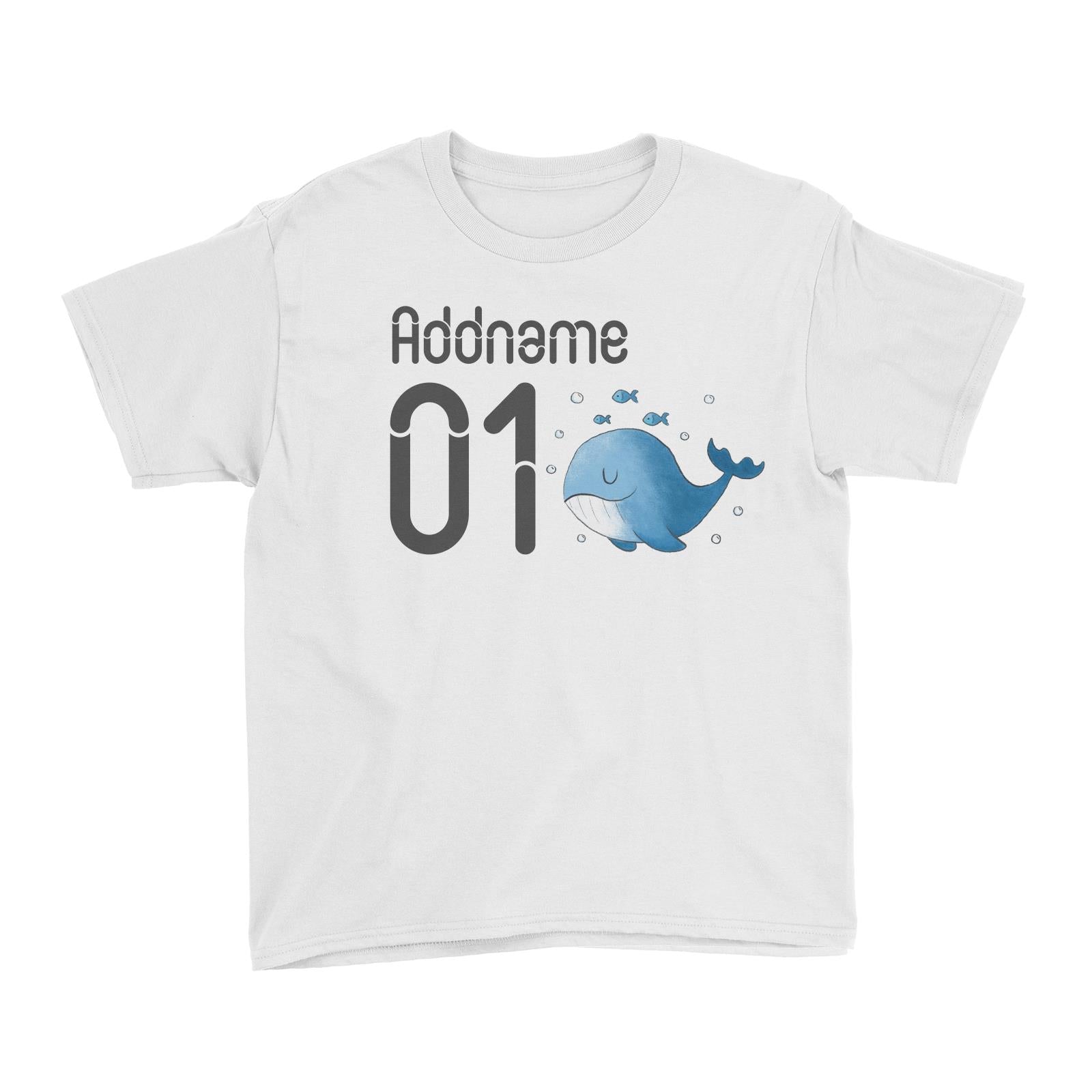 Name and Number Cute Hand Drawn Style Whale Kid's T-Shirt (FLASH DEAL)