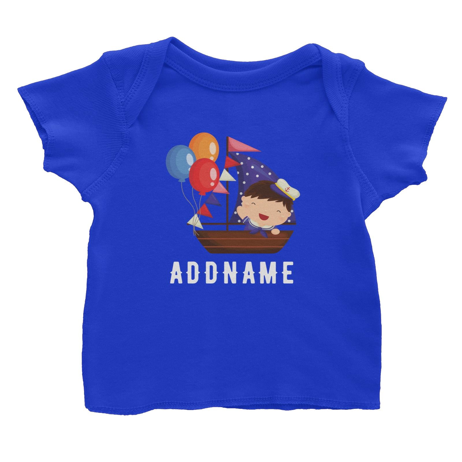 Birthday Sailor Baby Boy In Ship With Balloon Addname Baby T-Shirt